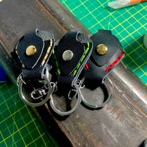 Genuine leather guitar pick holder keychain